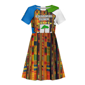 Equatorial Guinea Kente Kid Short Sleeve Dress - Tribal Mask and National Coat of Arms