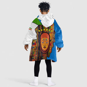 Equatorial Guinea Kente Kid Wearable Blanket Hoodie - Tribal Mask and National Coat of Arms