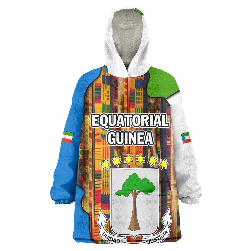 Equatorial Guinea Kente Kid Wearable Blanket Hoodie - Tribal Mask and National Coat of Arms