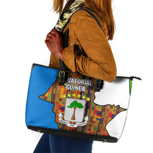 Equatorial Guinea Kente Leather Tote Bag - Tribal Mask and National Coat of Arms