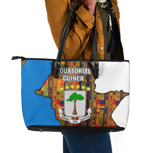 Equatorial Guinea Kente Leather Tote Bag - Tribal Mask and National Coat of Arms