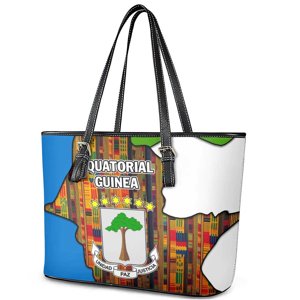 Equatorial Guinea Kente Leather Tote Bag - Tribal Mask and National Coat of Arms