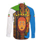 Equatorial Guinea Kente Long Sleeve Button Shirt - Tribal Mask and National Coat of Arms