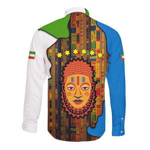 Equatorial Guinea Kente Long Sleeve Button Shirt - Tribal Mask and National Coat of Arms