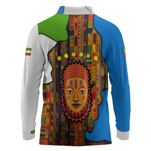 Equatorial Guinea Kente Long Sleeve Polo Shirt - Tribal Mask and National Coat of Arms