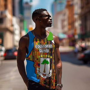 Equatorial Guinea Kente Men Tank Top - Tribal Mask and National Coat of Arms