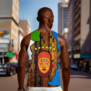 Equatorial Guinea Kente Men Tank Top - Tribal Mask and National Coat of Arms