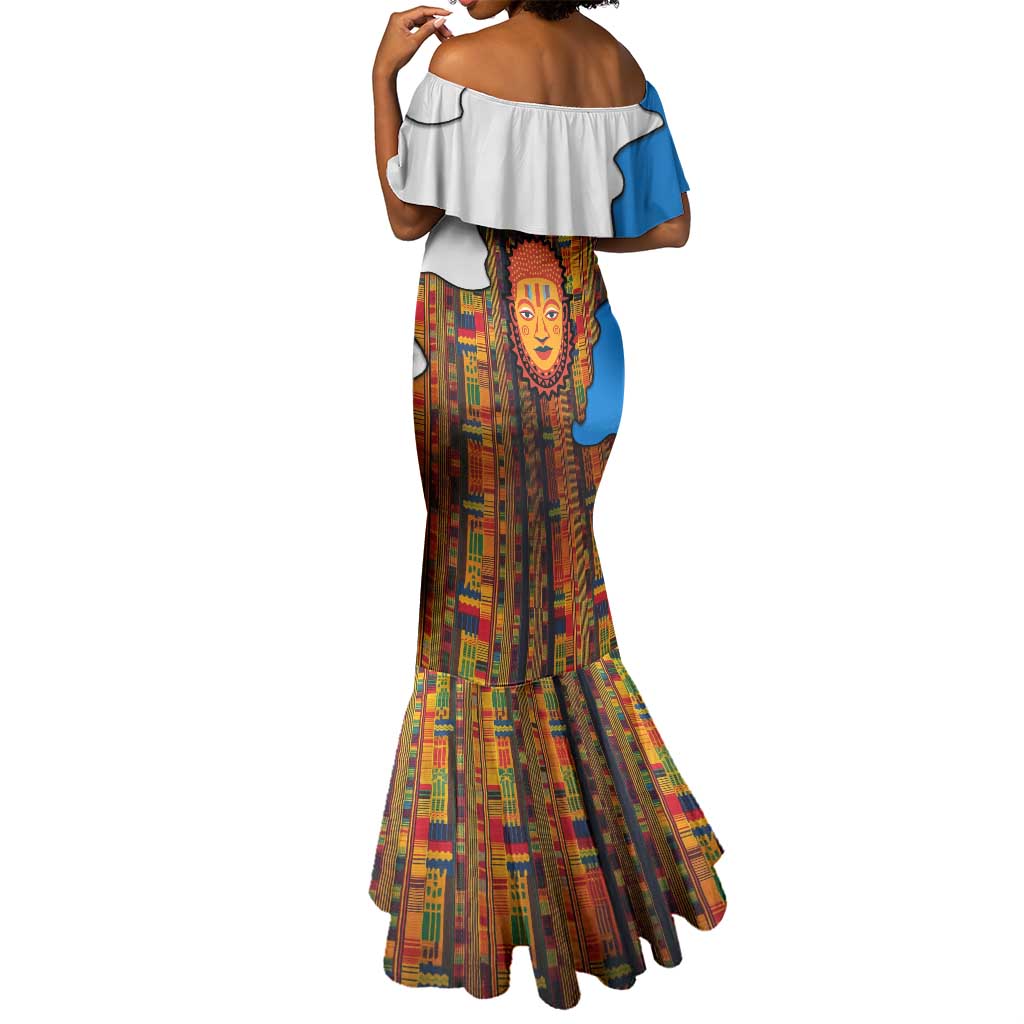 Equatorial Guinea Kente Mermaid Dress - Tribal Mask and National Coat of Arms