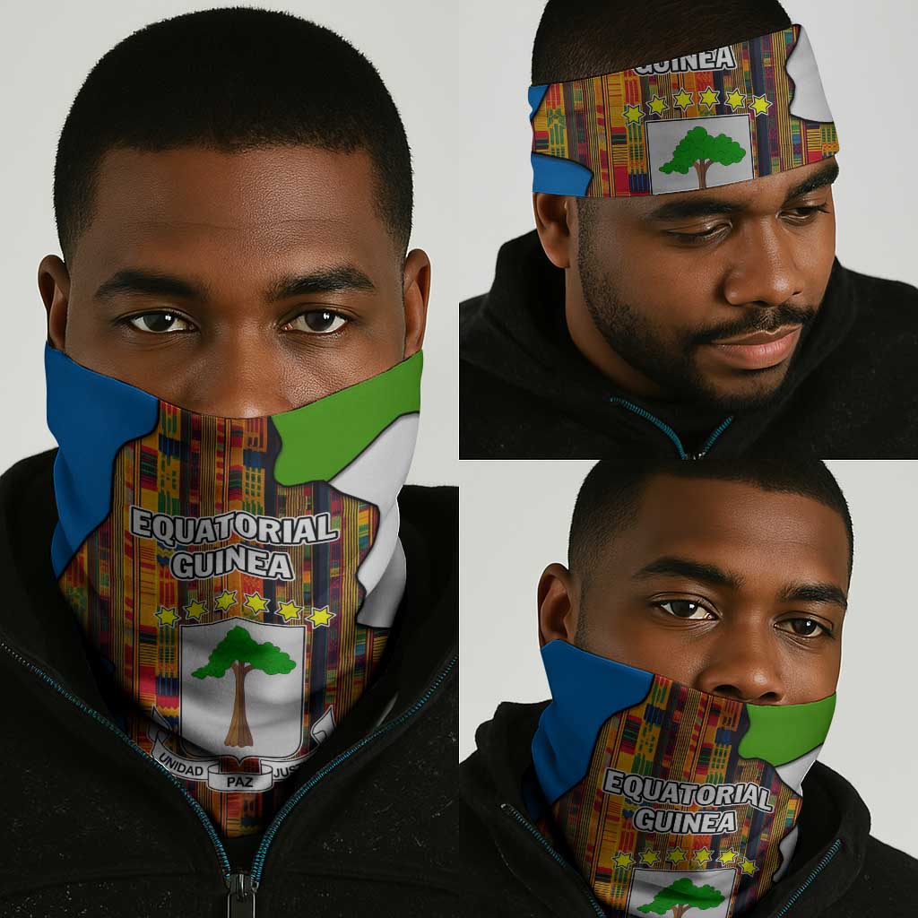 Equatorial Guinea Kente Neck Gaiter - Tribal Mask and National Coat of Arms TS04