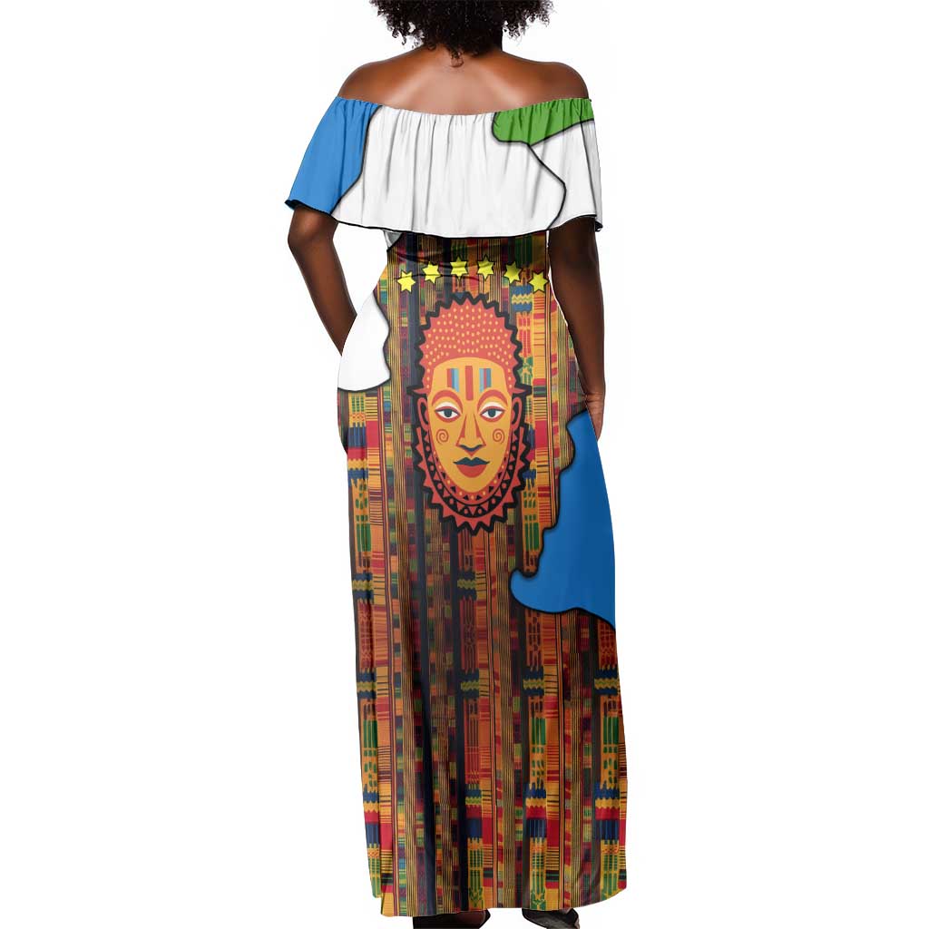 Equatorial Guinea Kente Off Shoulder Maxi Dress - Tribal Mask and National Coat of Arms
