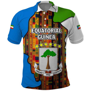 Equatorial Guinea Kente Polo Shirt - Tribal Mask and National Coat of Arms