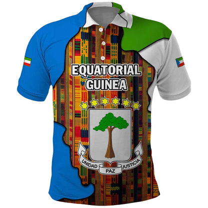 Equatorial Guinea Kente Polo Shirt - Tribal Mask and National Coat of Arms
