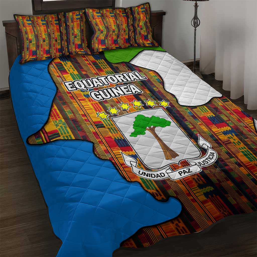 Equatorial Guinea Kente Quilt Bed Set - Tribal Mask and National Coat of Arms