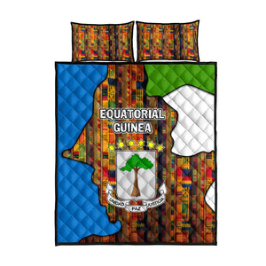 Equatorial Guinea Kente Quilt Bed Set - Tribal Mask and National Coat of Arms