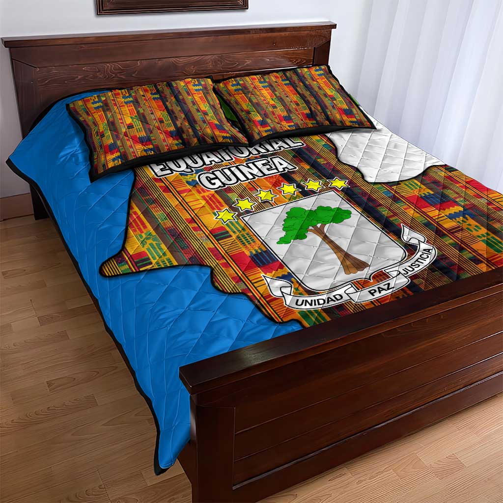 Equatorial Guinea Kente Quilt Bed Set - Tribal Mask and National Coat of Arms
