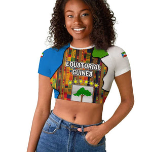 Equatorial Guinea Kente Raglan Cropped T shirt - Tribal Mask and National Coat of Arms