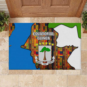 Equatorial Guinea Kente Rubber Doormat - Tribal Mask and National Coat of Arms