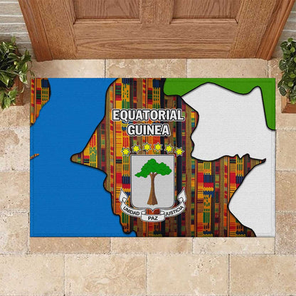 Equatorial Guinea Kente Rubber Doormat - Tribal Mask and National Coat of Arms