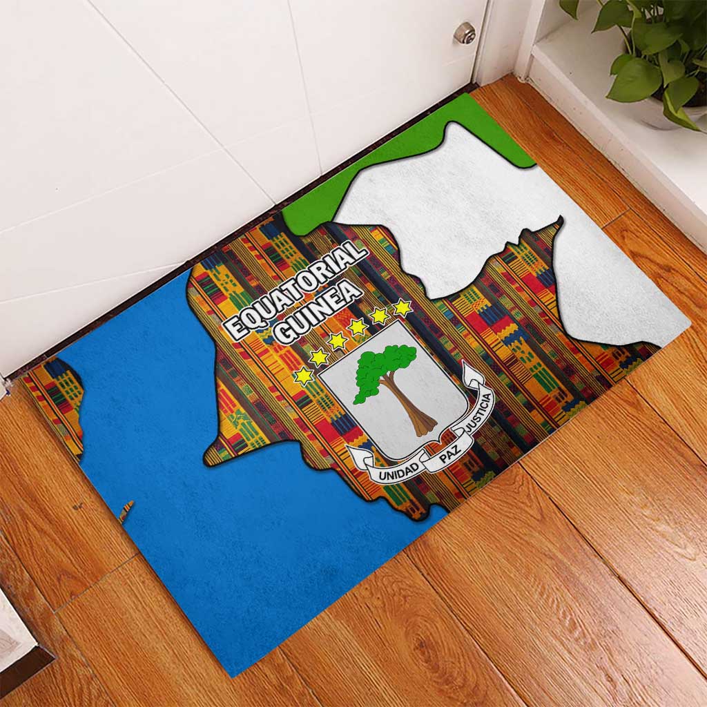 Equatorial Guinea Kente Rubber Doormat - Tribal Mask and National Coat of Arms