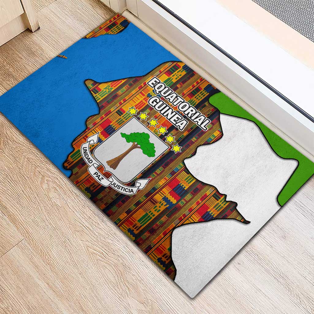 Equatorial Guinea Kente Rubber Doormat - Tribal Mask and National Coat of Arms