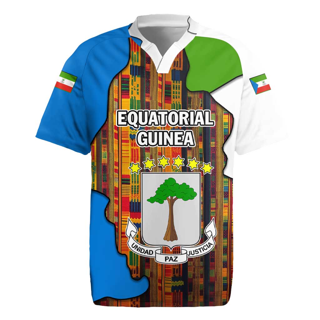 Equatorial Guinea Kente Rugby Jersey - Tribal Mask and National Coat of Arms