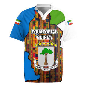 Equatorial Guinea Kente Rugby Jersey - Tribal Mask and National Coat of Arms