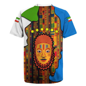 Equatorial Guinea Kente Rugby Jersey - Tribal Mask and National Coat of Arms