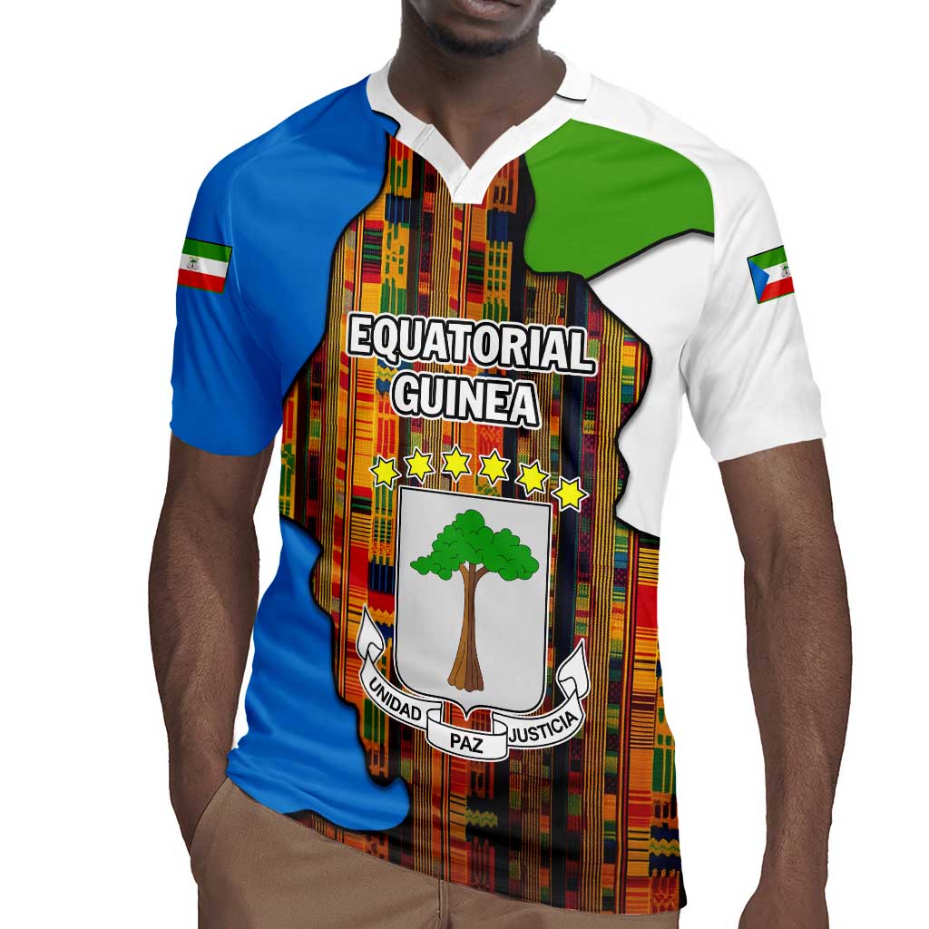 Equatorial Guinea Kente Rugby Jersey - Tribal Mask and National Coat of Arms