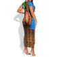 Equatorial Guinea Kente Short Sleeve Bodycon Dress - Tribal Mask and National Coat of Arms