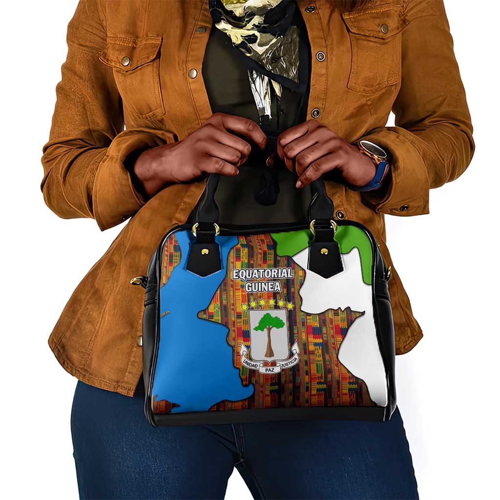 Equatorial Guinea Kente Shoulder Handbag - Tribal Mask and National Coat of Arms