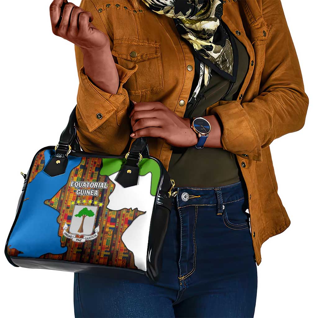 Equatorial Guinea Kente Shoulder Handbag - Tribal Mask and National Coat of Arms