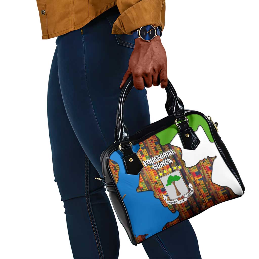 Equatorial Guinea Kente Shoulder Handbag - Tribal Mask and National Coat of Arms
