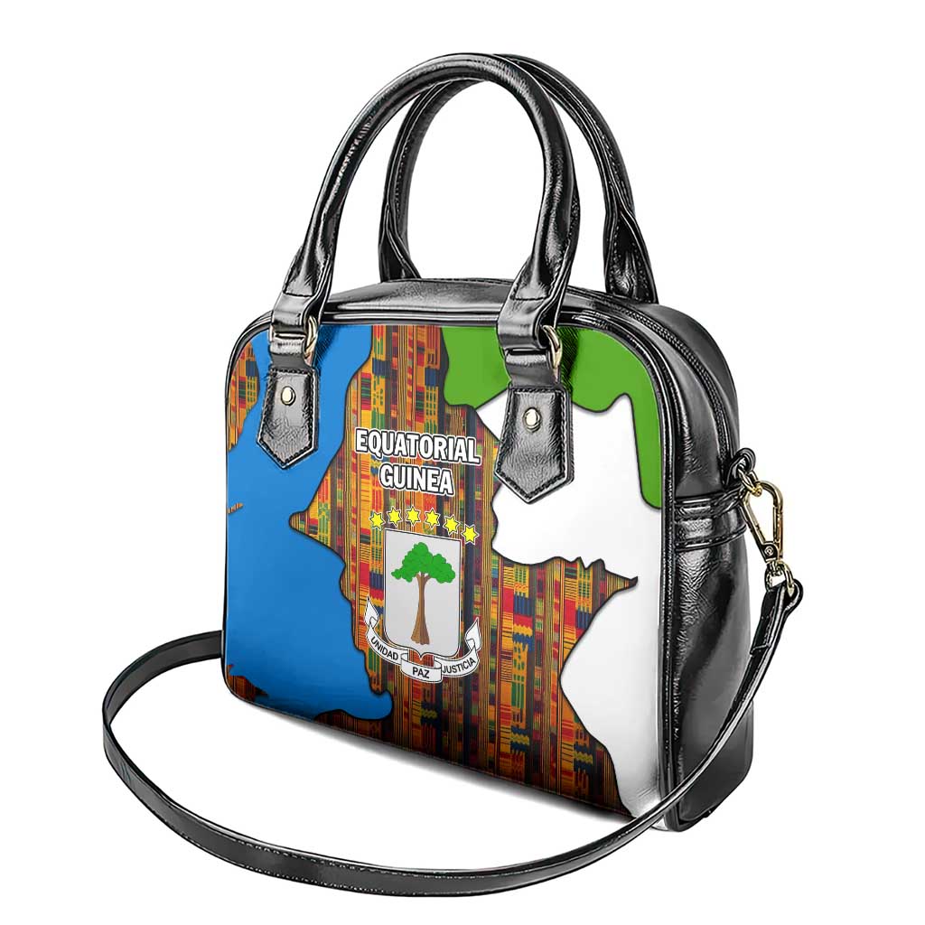 Equatorial Guinea Kente Shoulder Handbag - Tribal Mask and National Coat of Arms