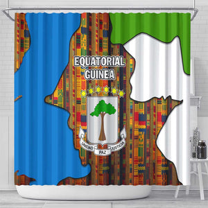Equatorial Guinea Kente Shower Curtain - Tribal Mask and National Coat of Arms