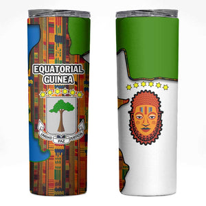 Equatorial Guinea Kente Skinny Tumbler - Tribal Mask and National Coat of Arms