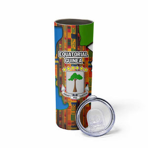 Equatorial Guinea Kente Skinny Tumbler - Tribal Mask and National Coat of Arms