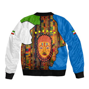 Equatorial Guinea Kente Sleeve Zip Bomber Jacket - Tribal Mask and National Coat of Arms