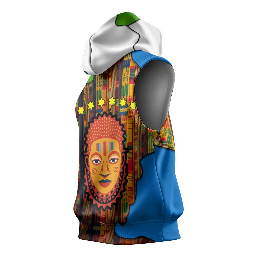 Equatorial Guinea Kente Sleeveless Hoodie - Tribal Mask and National Coat of Arms - African Pride