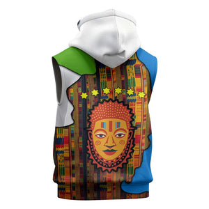 Equatorial Guinea Kente Sleeveless Zip Hoodie - Tribal Mask and National Coat of Arms - African Pride