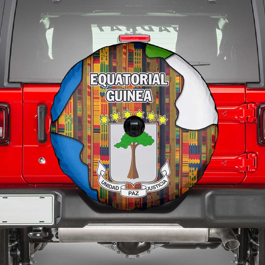 Equatorial Guinea Kente Spare Tire Cover - Tribal Mask and National Coat of Arms