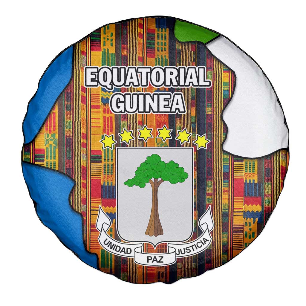 Equatorial Guinea Kente Spare Tire Cover - Tribal Mask and National Coat of Arms