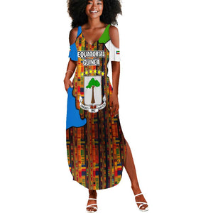 Equatorial Guinea Kente Summer Maxi Dress - Tribal Mask and National Coat of Arms