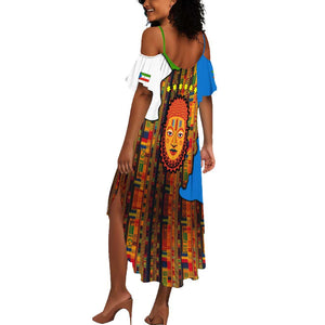 Equatorial Guinea Kente Summer Maxi Dress - Tribal Mask and National Coat of Arms