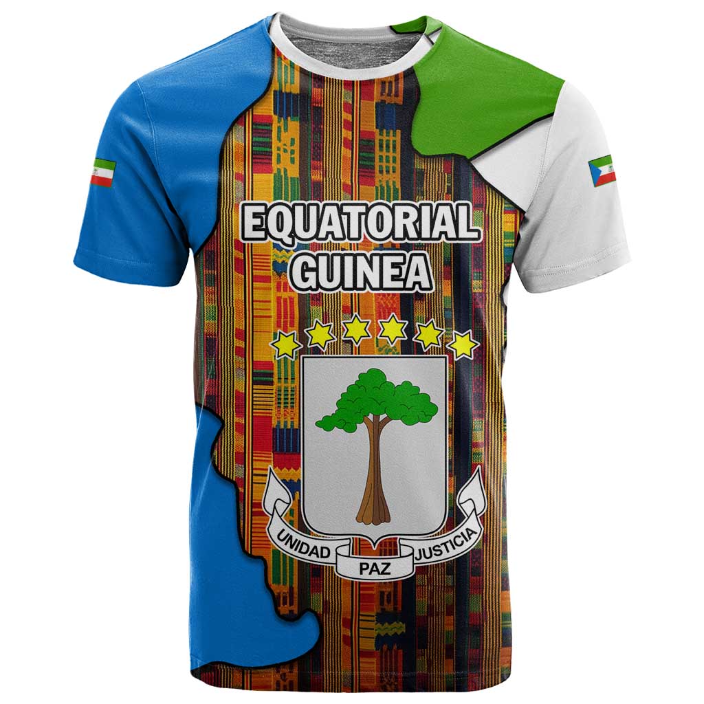 Equatorial Guinea Kente T shirt - Tribal Mask and National Coat of Arms