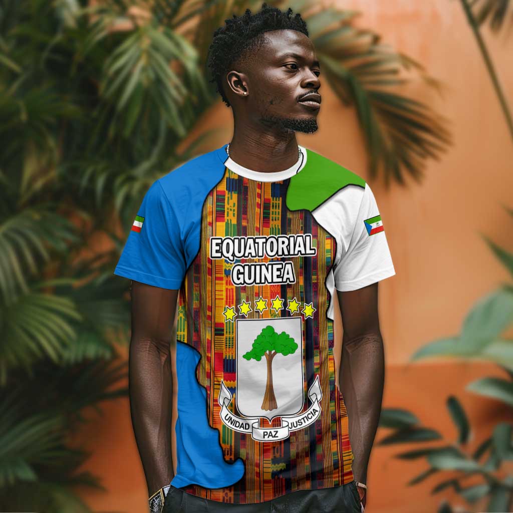 Equatorial Guinea Kente T shirt - Tribal Mask and National Coat of Arms