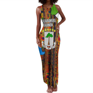 Equatorial Guinea Kente Tank Maxi Dress - Tribal Mask and National Coat of Arms