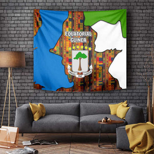 Equatorial Guinea Kente Tapestry - Tribal Mask and National Coat of Arms