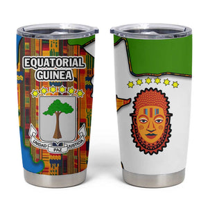Equatorial Guinea Kente Tumbler Cup - Tribal Mask and National Coat of Arms