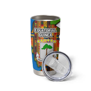 Equatorial Guinea Kente Tumbler Cup - Tribal Mask and National Coat of Arms