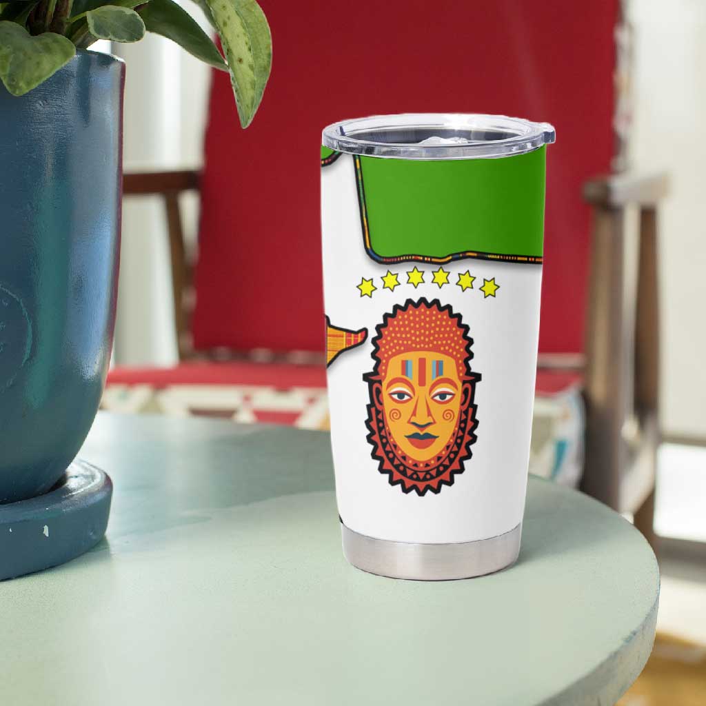 Equatorial Guinea Kente Tumbler Cup - Tribal Mask and National Coat of Arms